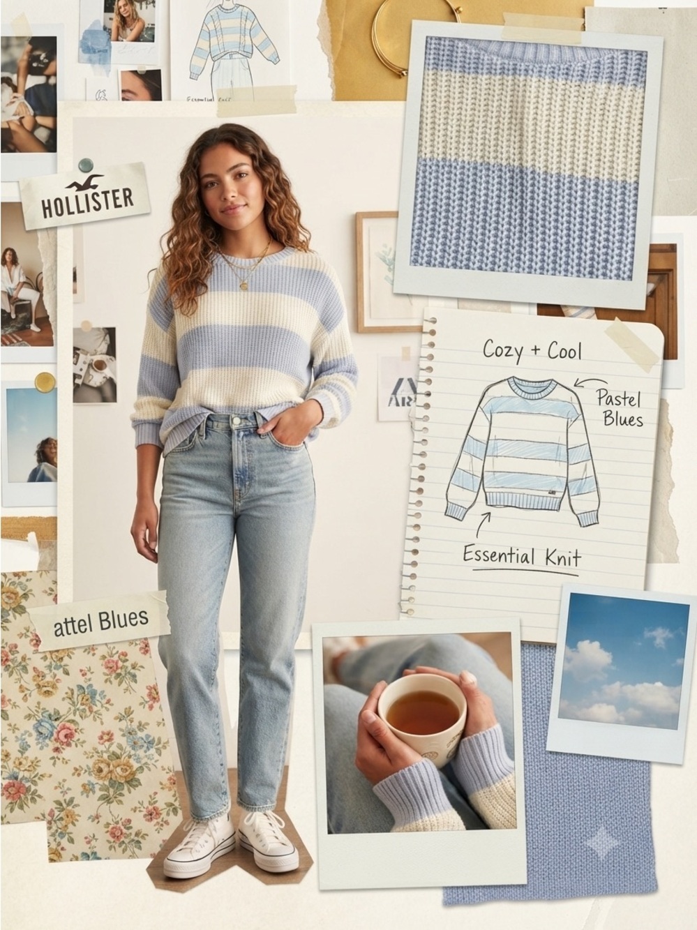 Hollister periwinkle blue and white horizontal striped knit crewneck sweater XS